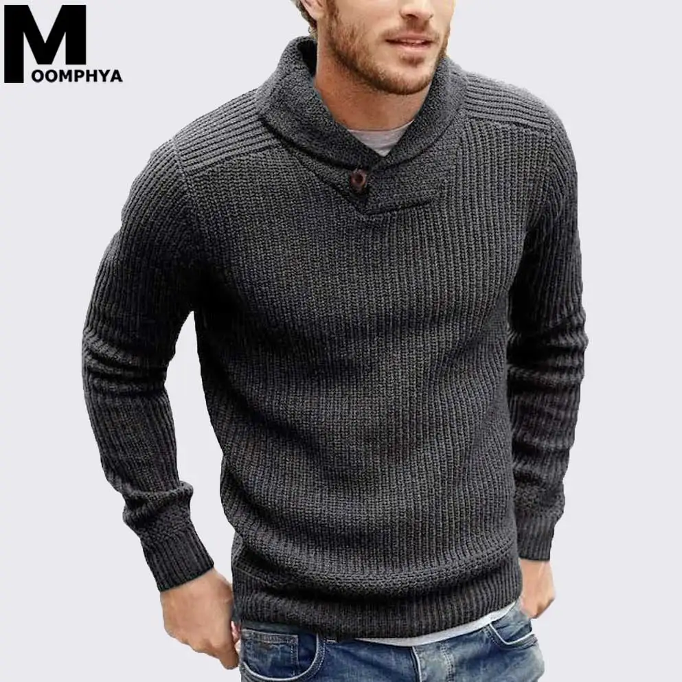 Moomphya/клобук шеи вязаный свитер мужчин пуловер мужские Длинные рукава зимний свитер мужчин sueter hombre Стильный тонкий мужской тянуть homme