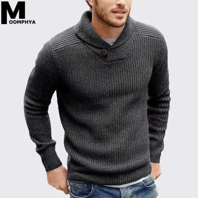Aliexpress.com : Buy Moomphya Cowl neck knitted men sweater pullover ...