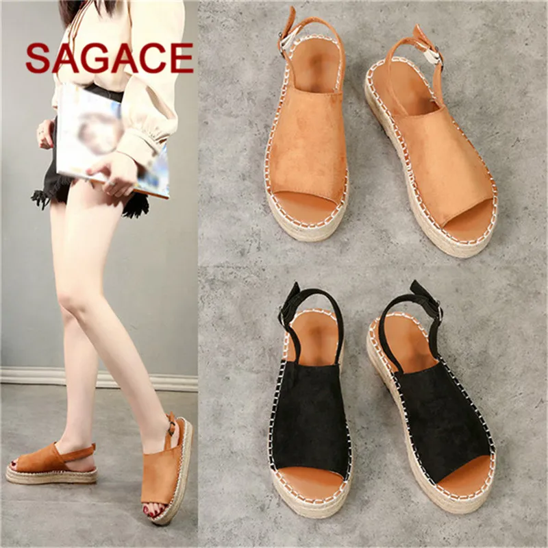 

B-2019 SAGACE Women Sandals Platform Peep Toe Woven Buckle Strap Flat Thick-Bottom Sandals Rome Shoes dropship Sandalia Feminina