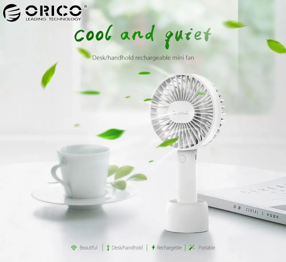 

ORICO Portable USB Fan 3 Speed Adjustable Cooler Mini Fan 2000mAh Rechargeable Handy Quiet Desk Desktop Outdoor USB Cooling Fan