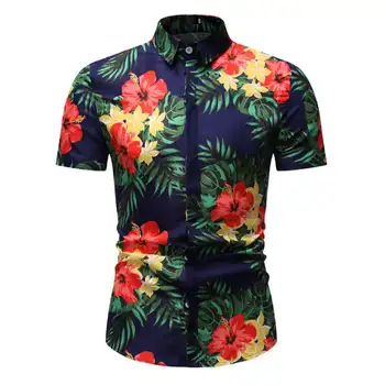 

Men Shirt New Summer Slim Fit Short Sleeve Floral Shirt Dress Mens Clothing Trend Plus Size Mens Casual Beach HawaiianShirts