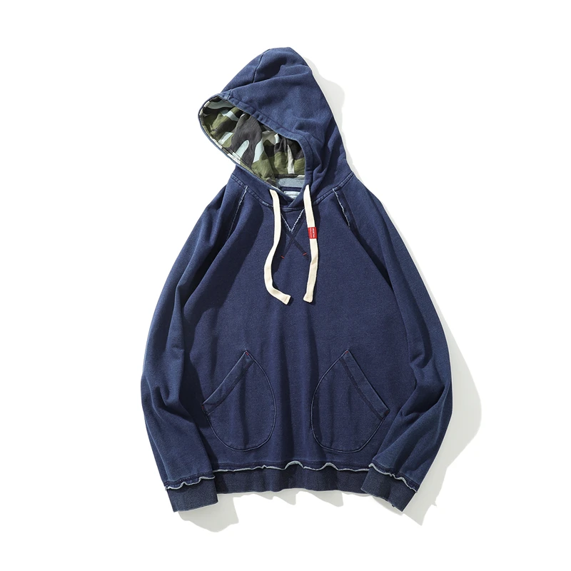 

Harajuku Washed Blue Distressing Raglan Hoodies Japanese Style Sweatshirt