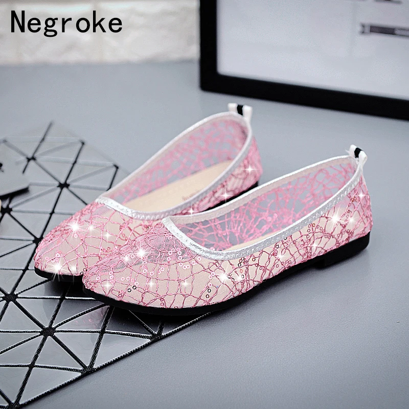

Women Flat Casual Shoes Sexy Hollow Out Ballet Flats Female Slip on Bling Glitter Boat Shoes Woman Pointed Toe Zapatillas Mujer