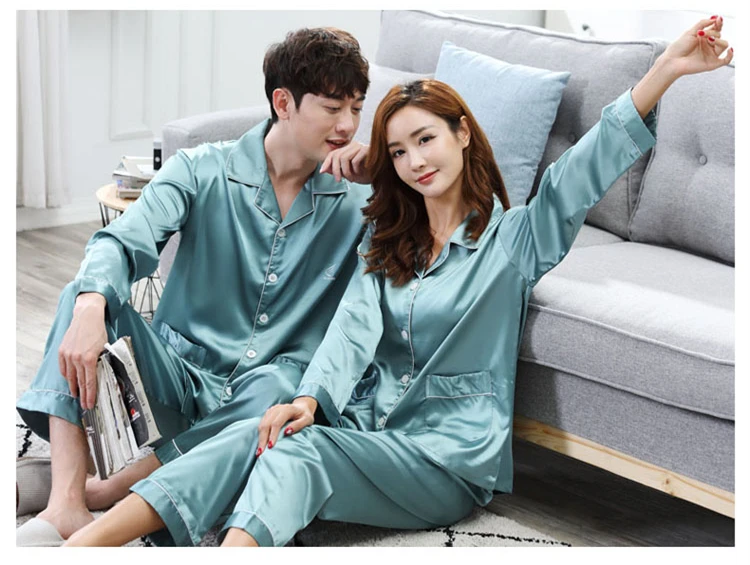 Middle Aged Men's Spring Autumn Pajamas Suits Two Piece Fake Silk Pajama Thin Night Wearing Clothes For Men 2018 New JW330 (14)