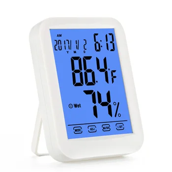 

Weather Station with Touch Screen Button Digital Temperature Humidity Meter LCD Thermometer Hygrometer With Alarm Clock