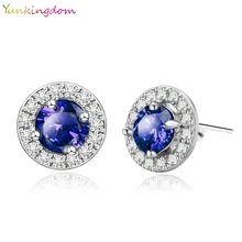 Yunkingdom 5 цветов классические модные круглые серьги синие кубические циркония маленькие серьги-гвоздики для женщин ювелирные изделия