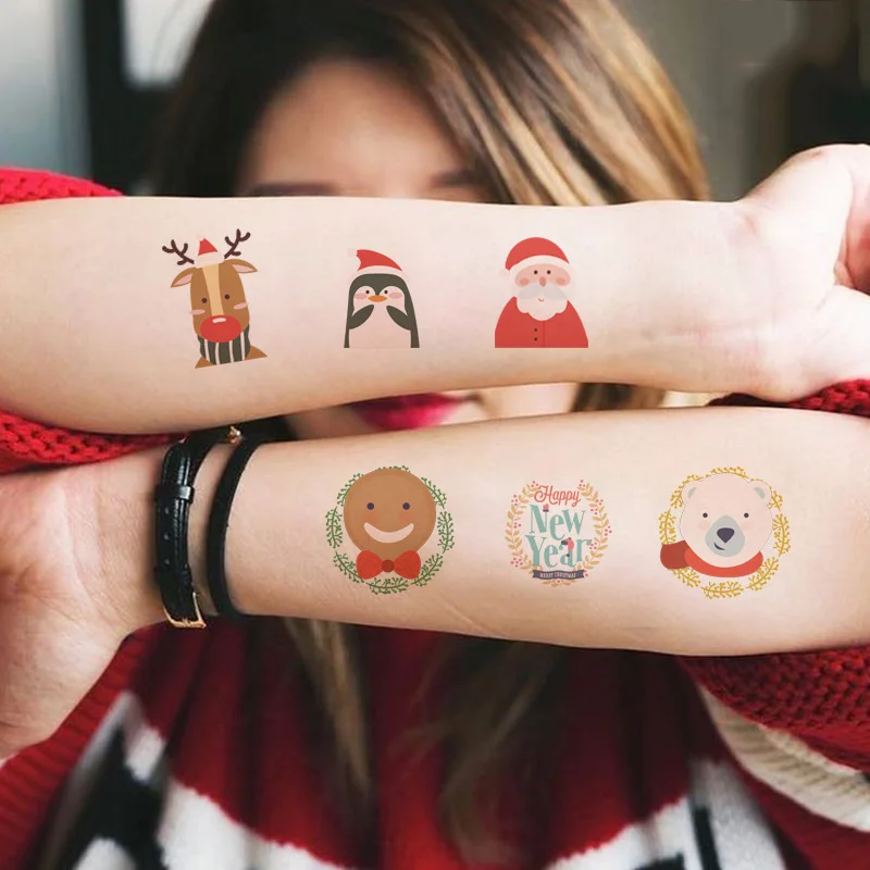 

50pcs/lot Waterproof Fake Body Art Tattoos Hand Tatoo Sticker Christmas Cartoon Children Temporary Tattoo Sticker for Kids
