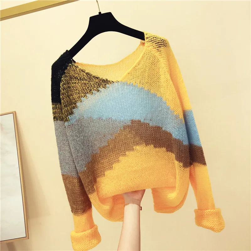 Autumn Women Sweaters 2018 New Fashion V-neck Long-sleeved Loose Tops Chic Knitted Jumper Oversized Sweater Crocheted Pullovers Autumn Women Sweaters 2018 New Fashion V-neck Long-sleeved Loose Tops Chic Knitted Jumper Oversized Sweater Crocheted Pullovers