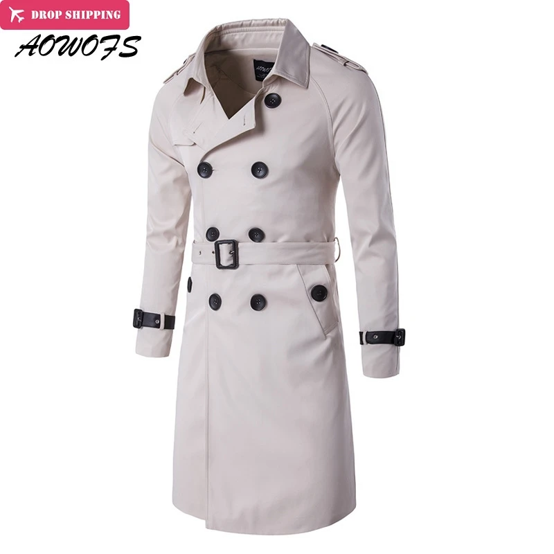 AOWOFS Mens Wool Coat Long Trench Coat Winter Casual Slim Fit Overcoat Business Outwear