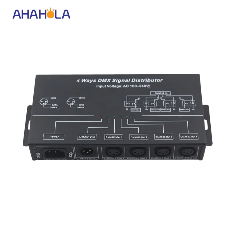 

AC100-240v 4 channel dmx signal almplifier,input/output dmx 512 signal distributor