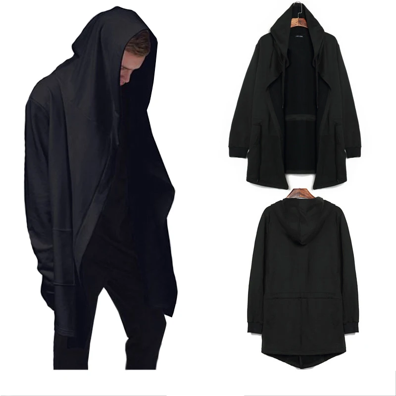 Men Hooded Jacket 2019 Brand Fashion Casual Long Sleeves Cloak Coats Plus Size Black Gown Mantle Hoodies Sweatshirts Hip Hop