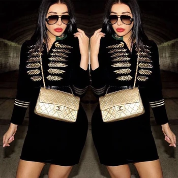 

New Vogue Jacket Long Sleeve Black Front Zipper Rayon Bandage Coat Evening Party Top Quality Fashion Jacket