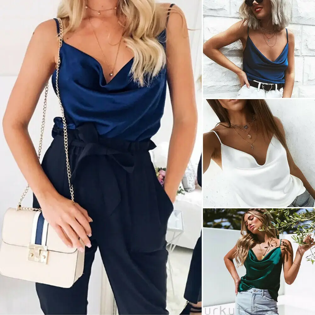 

Hot Women's Sexy Straps Camis U-Neck Chiffon Crop Tops Summer Chiffon Loose Sling Sleeveless Tank Top Elegant