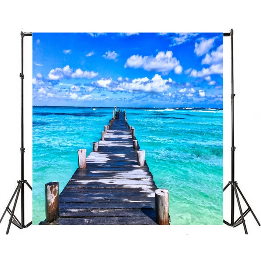 Laeacco Summer Cloudy Blue Sky Sea Wooden View Bridge Photography Backgrounds Vinyl Custom Camera Backdrops For Photo Studio Laeacco Summer Cloudy Blue Sky Sea Wooden View Bridge Photography Backgrounds Vinyl Custom Camera Backdrops For Photo Studio