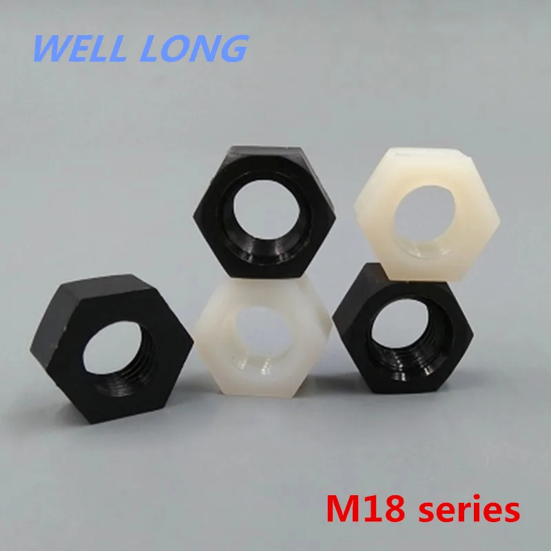 20pcs/lot M18 Nylon Hex Nuts Nylon Nuts Insulated Plastic Nuts Plastic