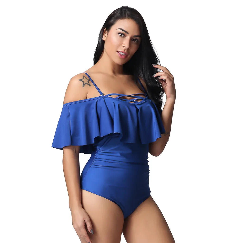 KANCOOLD Цельный купальник с рюшами и воланом, пляжная одежда, сексуальный женский купальник с открытой спиной и контролем живота
