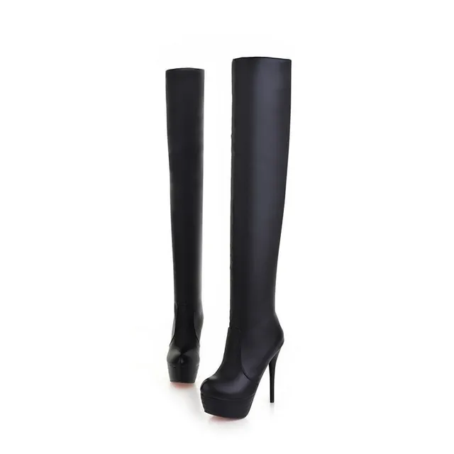 BONJOMARISA Plus Size 32-46 Fashion Over Knee Thigh High Boots Women Winter Spring Sexy Thin High Heels Platform Shoes Woman -