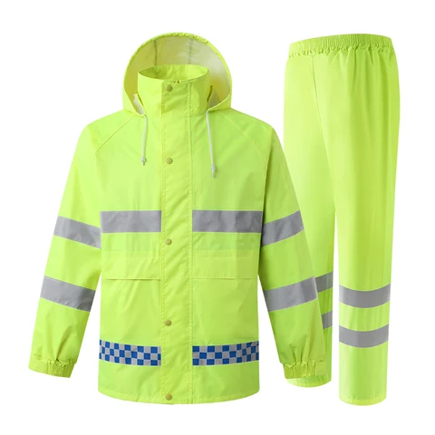 Jaqueta de Segurança Calças de Chuva Men com Listras Amarelo Impermeável Chuva Cabolsa Trabalho Wear Reflexivas