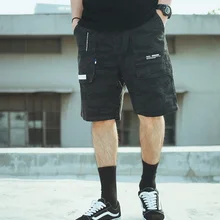 Мужские камуфляжные шорты с пряжкой и регулируемой талией, летние повседневные Черные камуфляжные шорты с несколькими карманами