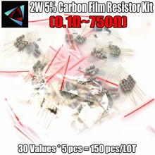 150 шт. 2 Вт 0,1 Ом~ 750 Ом 30 значений 5 шт. комплект резисторов из углеродистой пленки