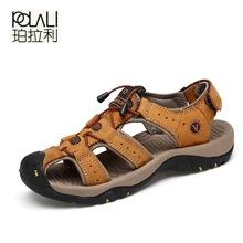 Летние мужские сандалии из натуральной кожи; мужские сандалии из воловьей кожи; качественные пляжные шлепанцы; повседневные кроссовки; обувь для пляжного отдыха