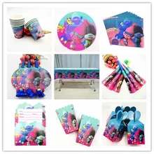 

Trolls Tablecloth Straws Cups Plates Flag PopcornBox And Other Party Supplies Kid Party Decoration Disposable tableware sets