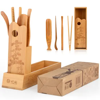 

5pcs/set Classical Tea Accessories Tea Scoop Needle Digger Tea Clip of Tea Handmade Natural Bamboo Chinese Style With Box