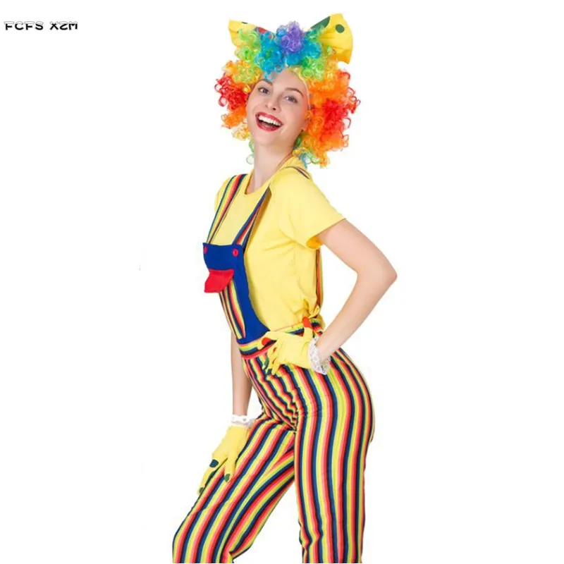 

S-XL Female Halloween Circus Clown Costumes for Women Droll Joker Cosplay Purim Carnival parade Nightclub Role play party dress