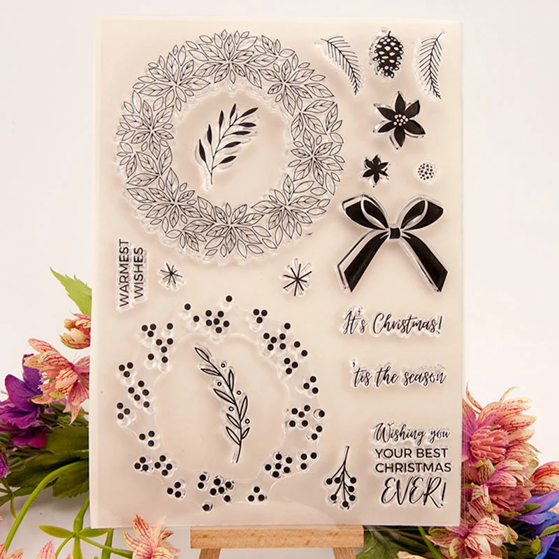

Beauty Wreath Bowknot Rubber Clear Stamps Silicone Seals for DIY Scrapbooking Card Making Diary Book Paper Maker Decor Stencil