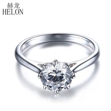 HELON Solid 18 k Белое Золото 1,2 карат диаметр 7 мм DF цвет обручальное кольцо для женщин Пасьянс модные ювелирные изделия