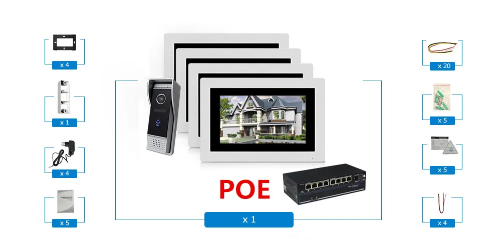 7 ''POE ip-домофон wifi видео дверной телефон домофон беспроводной дверной звонок домашняя квартира система контроля доступа сенсорный экран 1-4