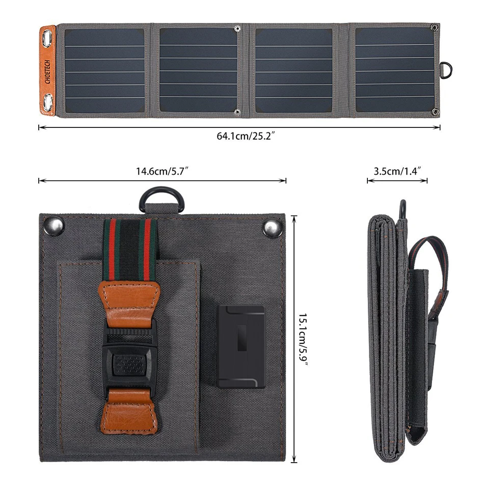 CHOETECH Cargador Solar 14W USB cargador de viaje plegable para teléfono con Panel Solar SunPower i