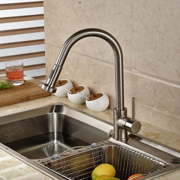 Aliexpress Contemporary Brushed Nickel Kitchen Sink Faucet Contemporary Brushed Nickel Kitchen Sink Faucet Deck Mount Pull Out Dual Sprayer Nozzle Hot Cold Mixer Water Taps