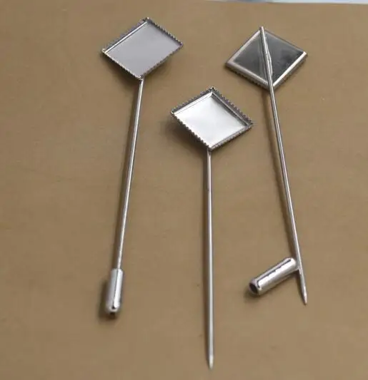 200sets Fit 12mm square cabochon blank setting base long brooch lapel