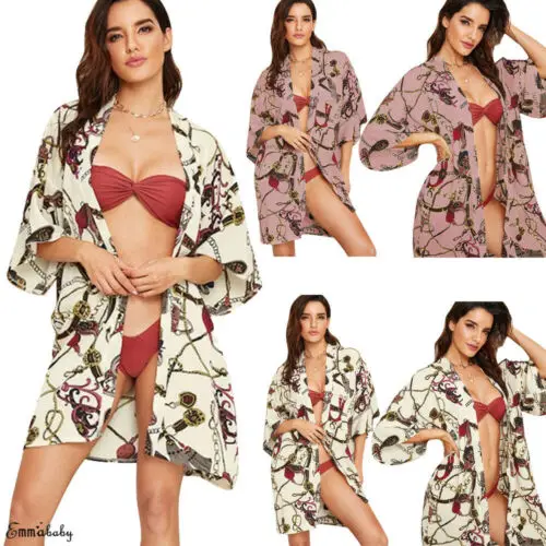 

New Summer Women Swimwear Kaftan Cover Up Dress Cardigan Kimono Bikini Beachwear