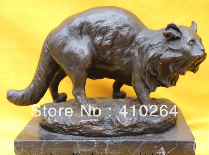 

0116P old craft ] Fast Shipping Exquisite Marble Base Art Bronze Animal Palm civet leopard Cat Statue (A0314)