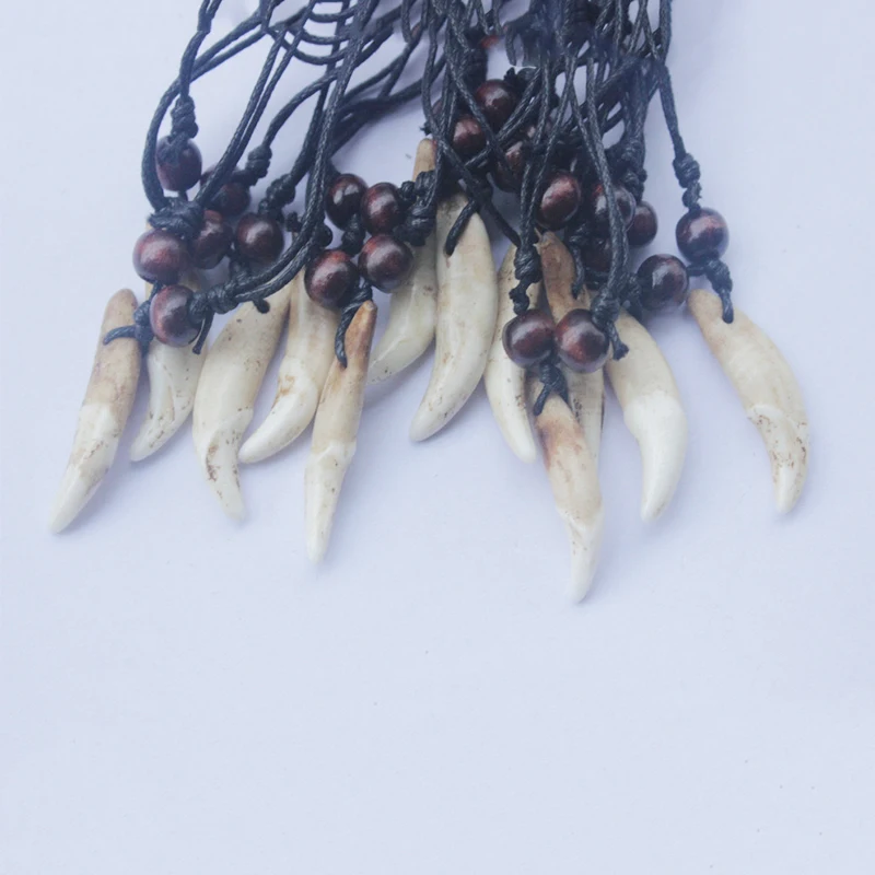 

12pcs A Wax Cord Tibet Real Wolf Tooth Pendant Necklace Mens Kids Party Favor