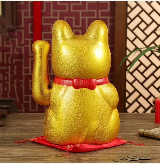 Большой 17 дюймов золото керамика Lucky Cat статуэтки Фен Шуй богатство украшения электрический махать трясущимися руками украшения дома аксессуары