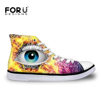 

FORUDESIGNS Pretty 3D Eyes Pattern Women High Top Vulcanize Shoe Breathable Casual Canvas Shoes for Female Flats Walking Shoes