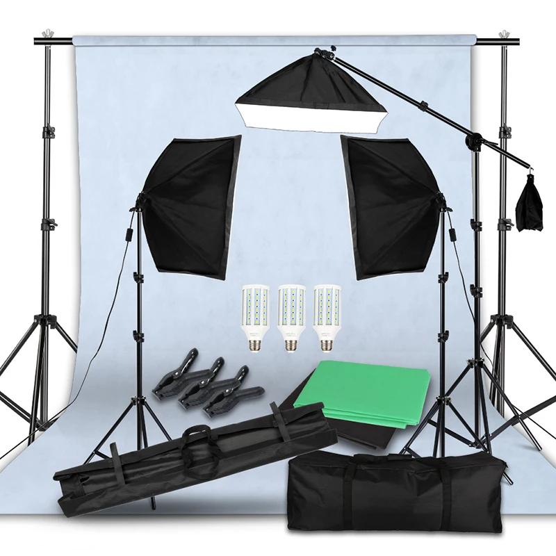  Green Screen Non-woven Background Support Stand Kit 20 Watt LED Hair Light Boom Stand Studio Photo 