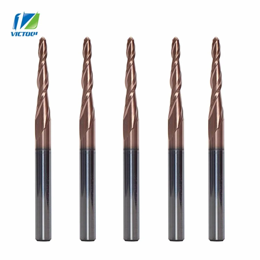 

5PCS/set R1.5*D6*30.5*75L*2F Tungsten Solid Carbide H-SI Coated Tapered Ball Nose End Mills Bits High Hardness Cone End Mills