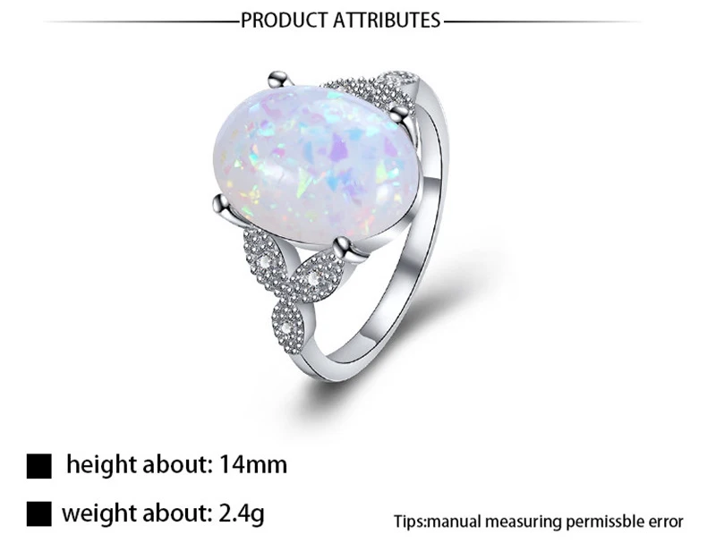 Elegant Large Oval Shaped White Fire Opal Ring For Women Wedding Silver Color AAA Zircon Rings Band Bijoux Femme Anillos dm135 (2)