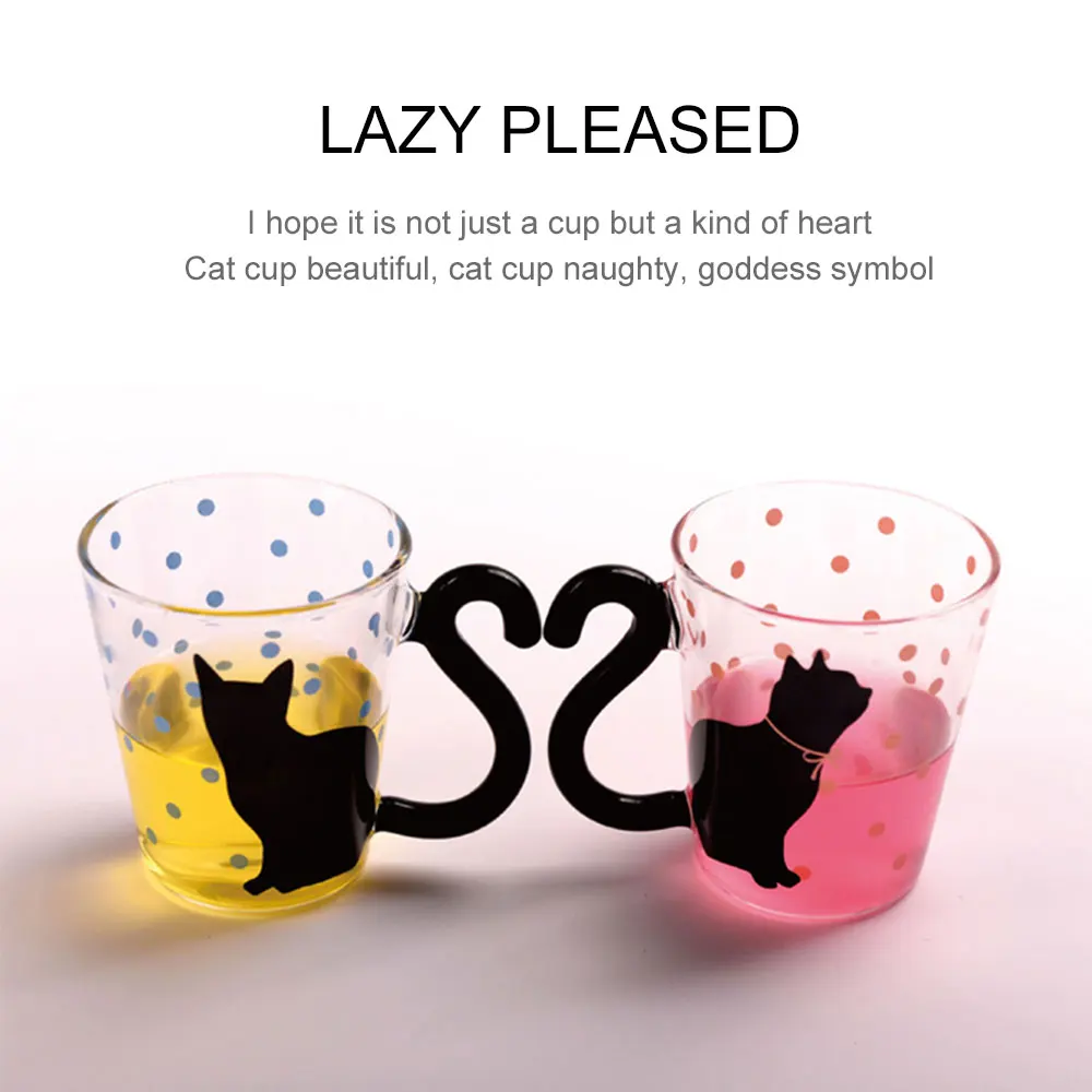 Мультфильм милый кот стекло креативный кофе чайный стакан влюбленных чашки кошка ручка в виде хвоста молоко кружка пиво чашка домашняя офисная кружка подарки