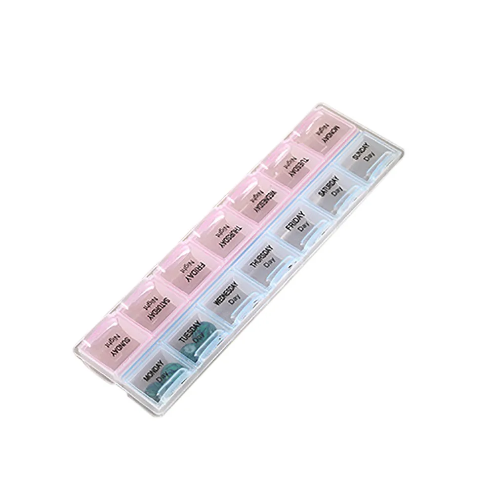 

Plastic Storage Box Multicolor Rectangle Case Pill Box 14 Medicine Tablet Dispenser Organizer Weekly Storage Case Easy Carry
