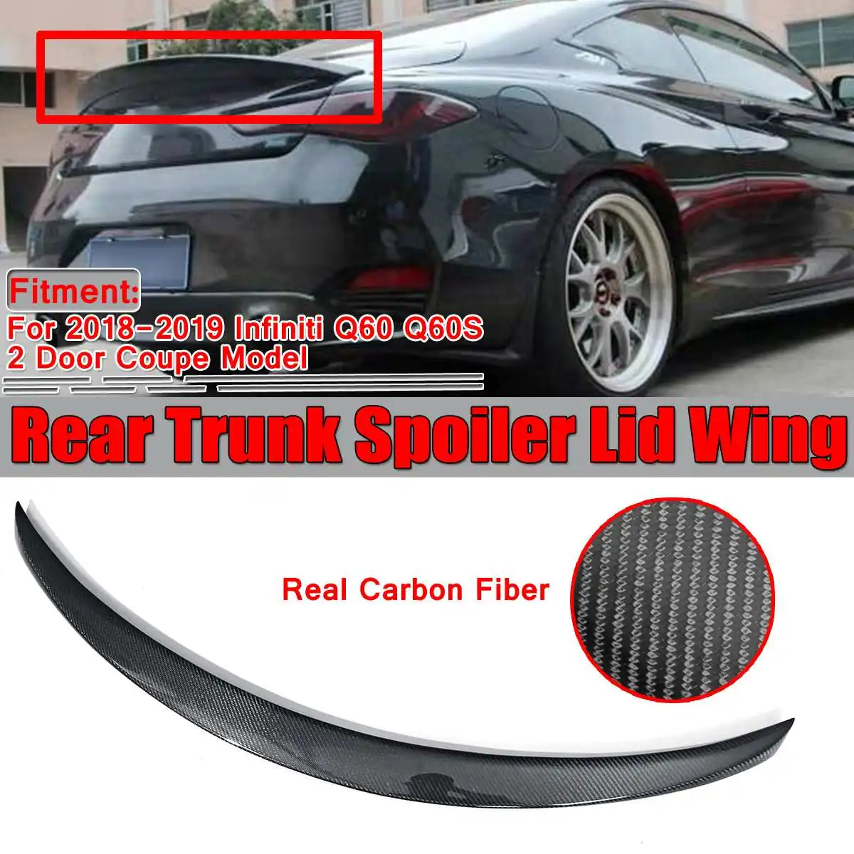 

100% Real Carbon Fiber Car Rear Trunk Spoiler Wing Lid For Infiniti Q60 Q60S 2018-2019 Rear Trunk Boot Lip Spoiler Wing