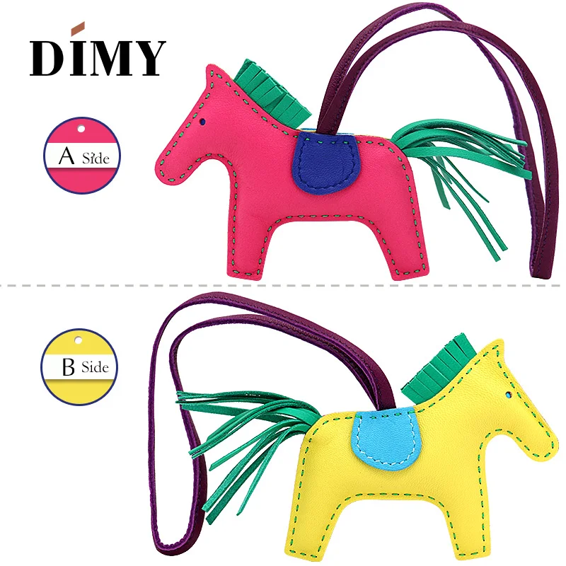 Hand Stitching Mini Leather Horse For Women's Bag Ornament 2-side Bicolor Sheepskin Fringed Petit Pony Rodeo Charm Pendant Bag
