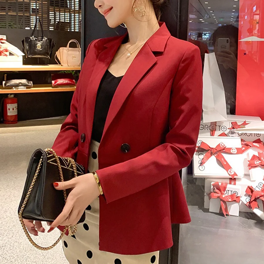 

Blazer women 2019 casual women jacket red blazer femme fashion slim long sleeve small suit green blazer
