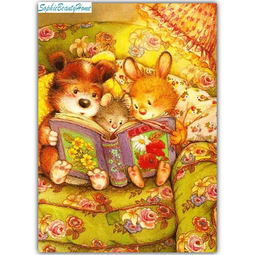 

5D DIY diamond embroidery cartoon rabbit reading diy cross-stitch pictures mosaic wall decoration gifts