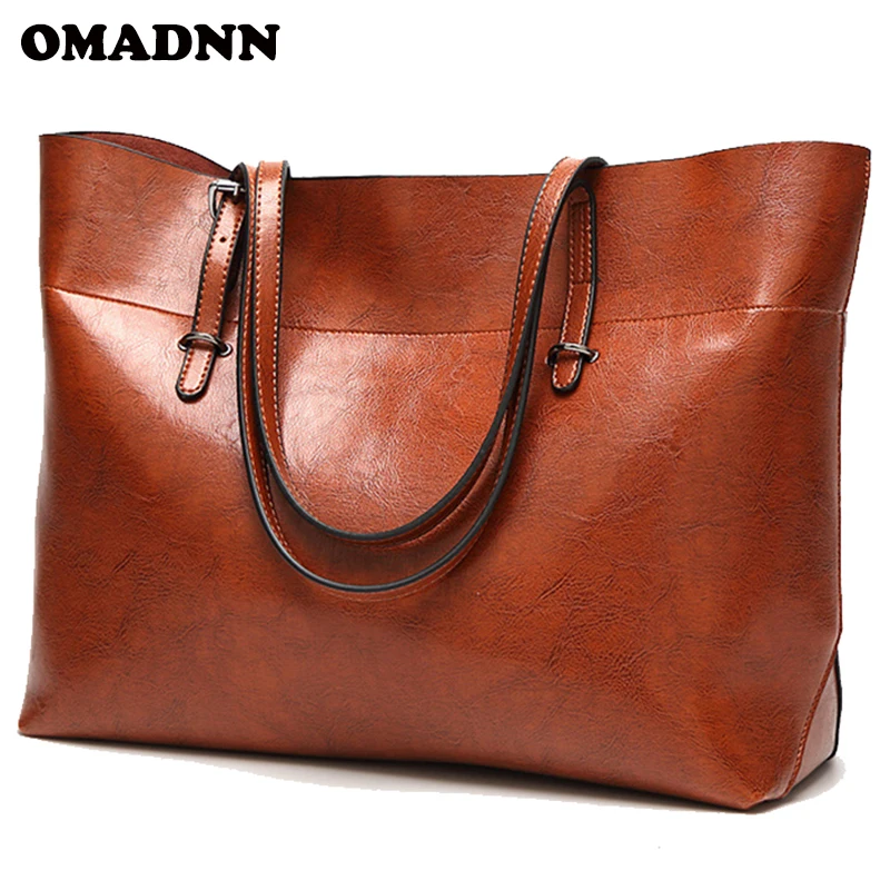 

OMADNN fashion women PU leather handbag brief shoulder bags large capacity female casual soft tote pack a main femme 4 color