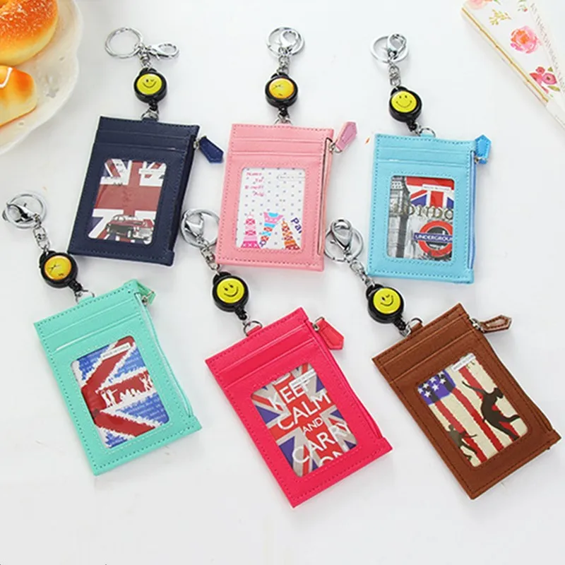 

Badge Reel Holder Retractable Lanyards Id Badge Holder Cards Credit Card Holders Cover on Student Key ring Women Pu Leather